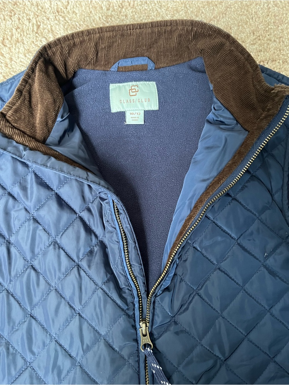 Class Club Boys Quilted Puffer Vest. Size 10/12